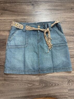 Sonoma Life + Style Denim Mini Skort Size 14 Light Wash Boho Belt Pockets